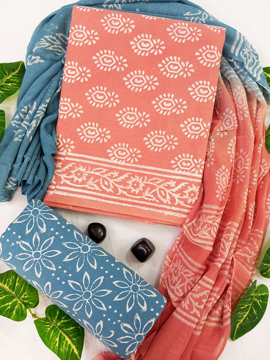 Cotton Suit Set with Chiffon Dupatta ( CH42001)