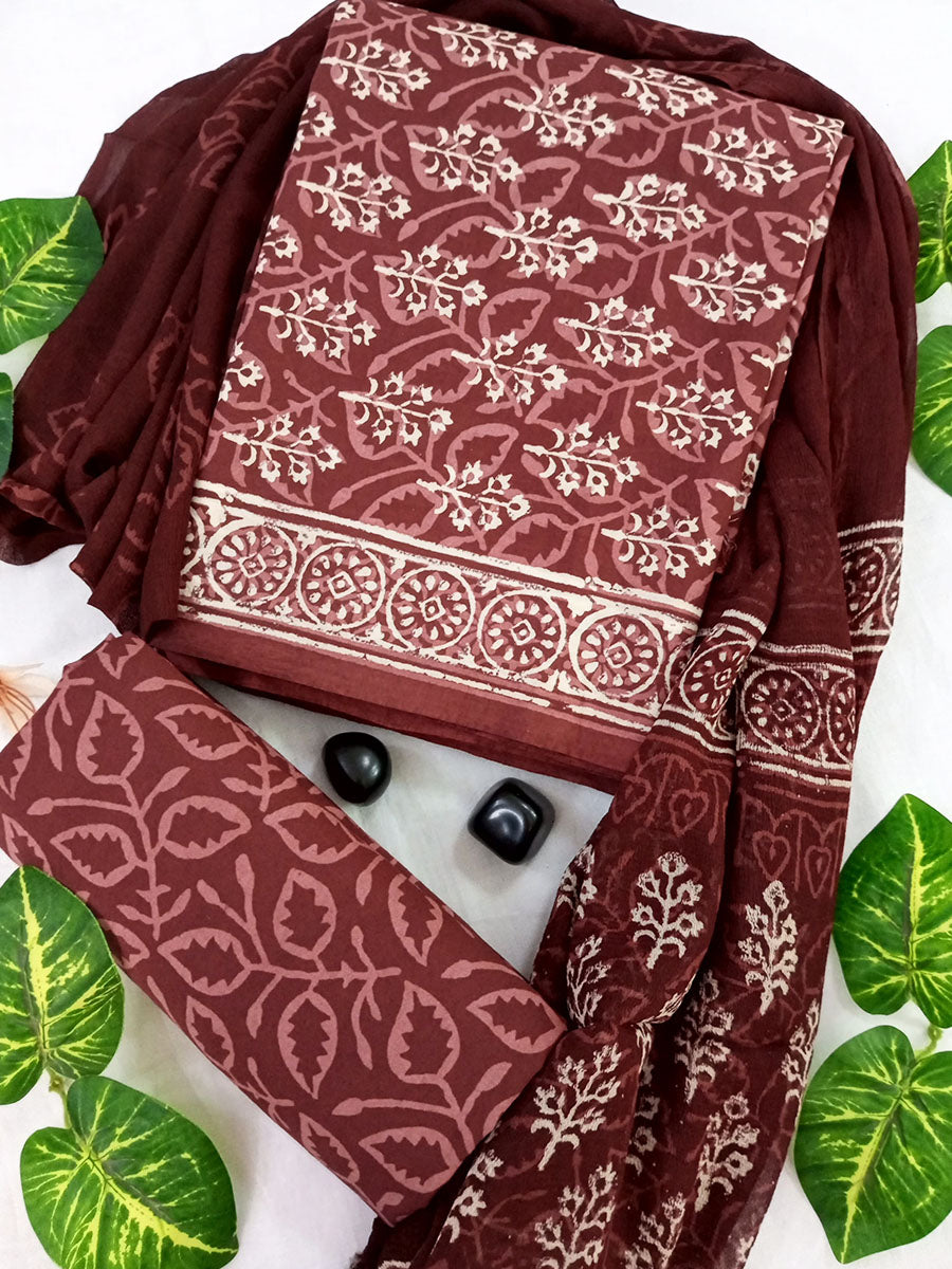 Cotton Suit Set with Chiffon Dupatta ( CH42025)