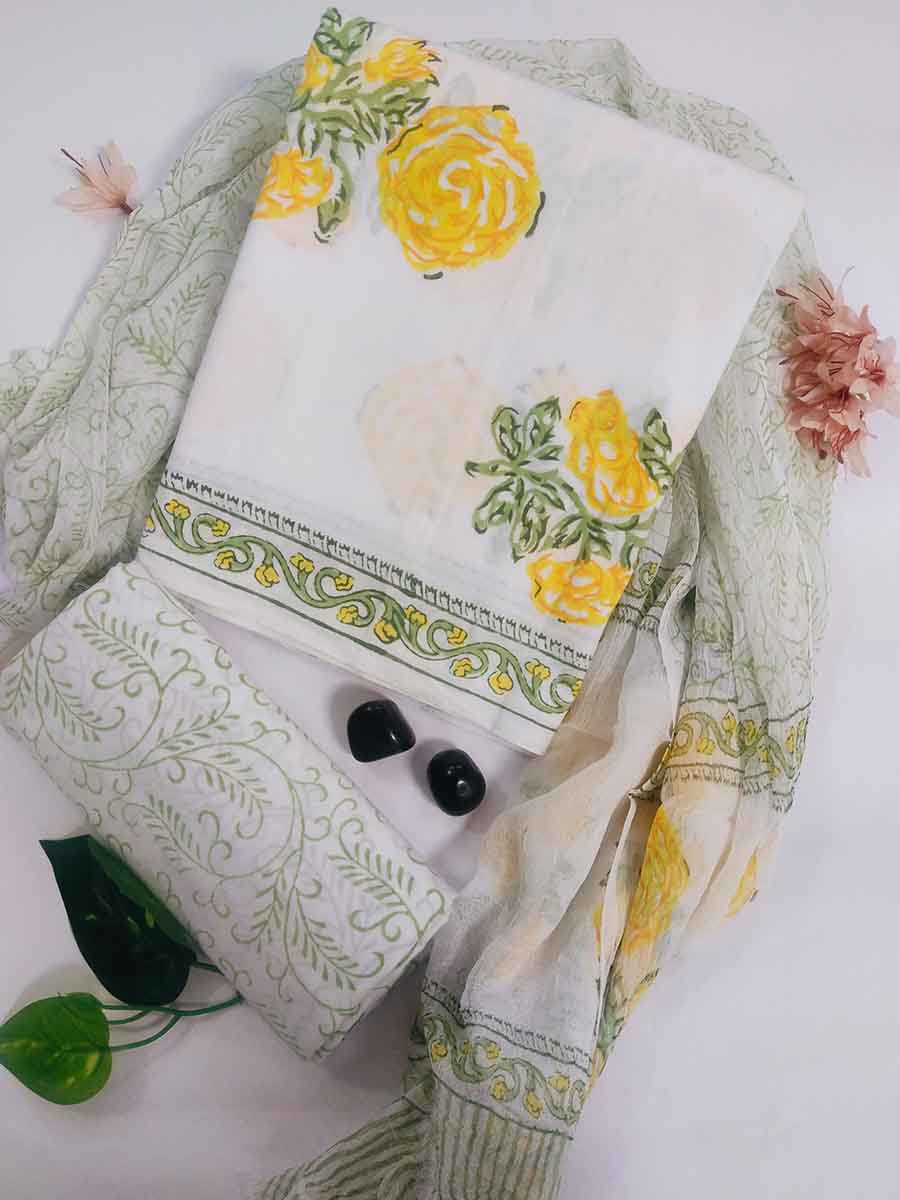 Cotton Suit Set with Chiffon Dupatta (CH030902)