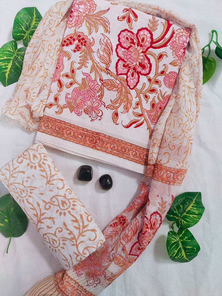 Cotton Suit Set with Chiffon Dupatta ( CH18301)