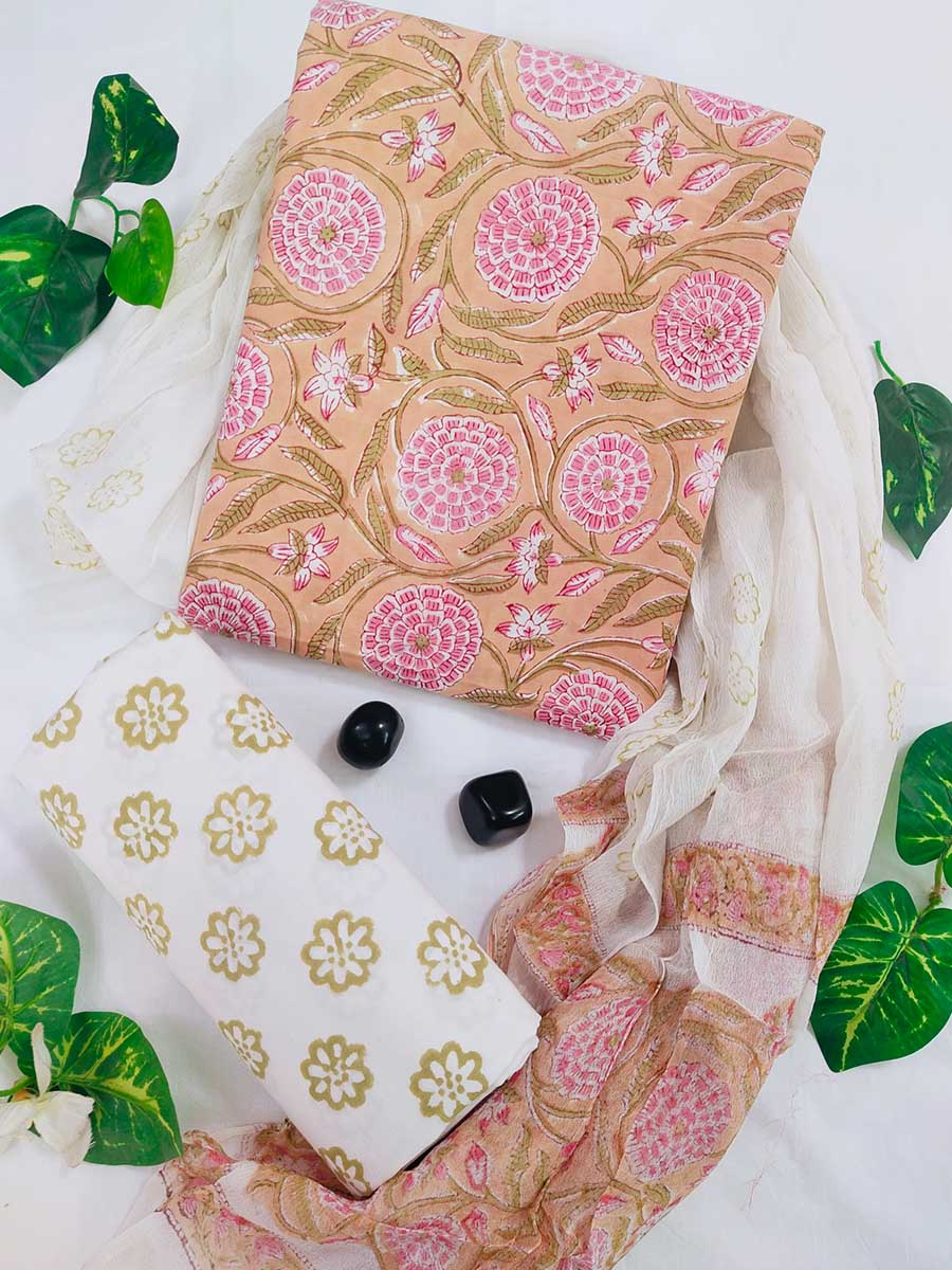 Cotton Suit Set with Chiffon Dupatta (CH30821)