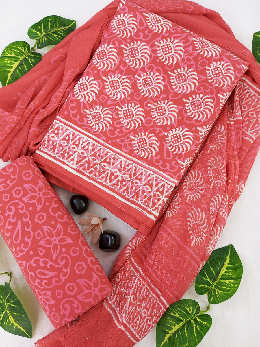 Cotton Suit Set with Chiffon Dupatta ( CH42010)