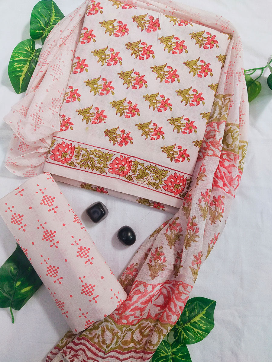 Cotton Suit Set with Chiffon Dupatta ( CH18303)