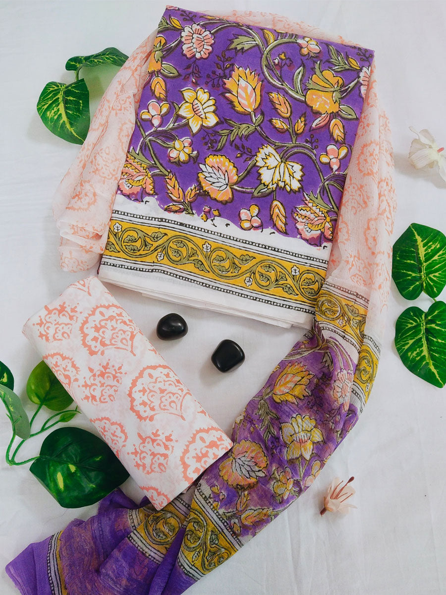 Cotton Suit Material with Chiffon Dupatta ( CH91103)