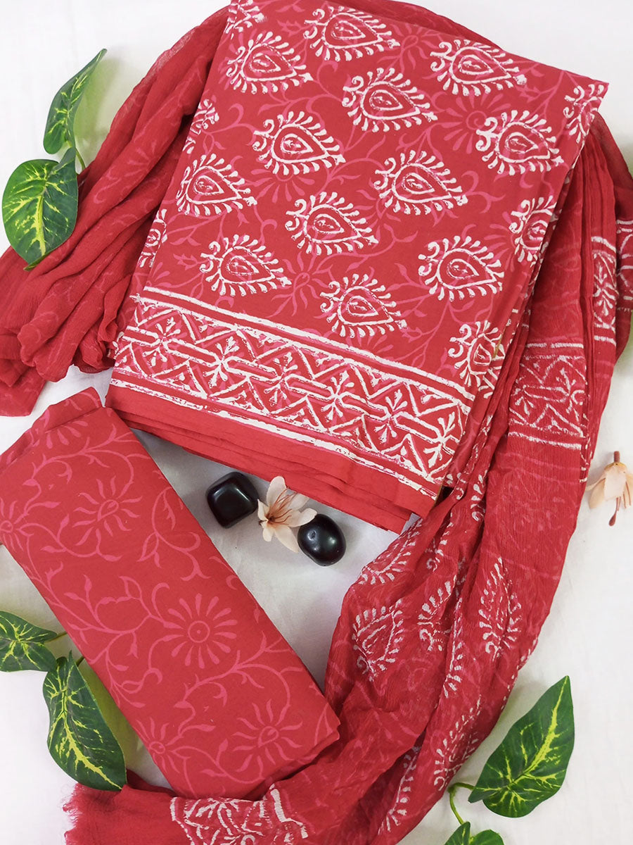 Cotton Suit Set with Chiffon Dupatta ( CH42015)