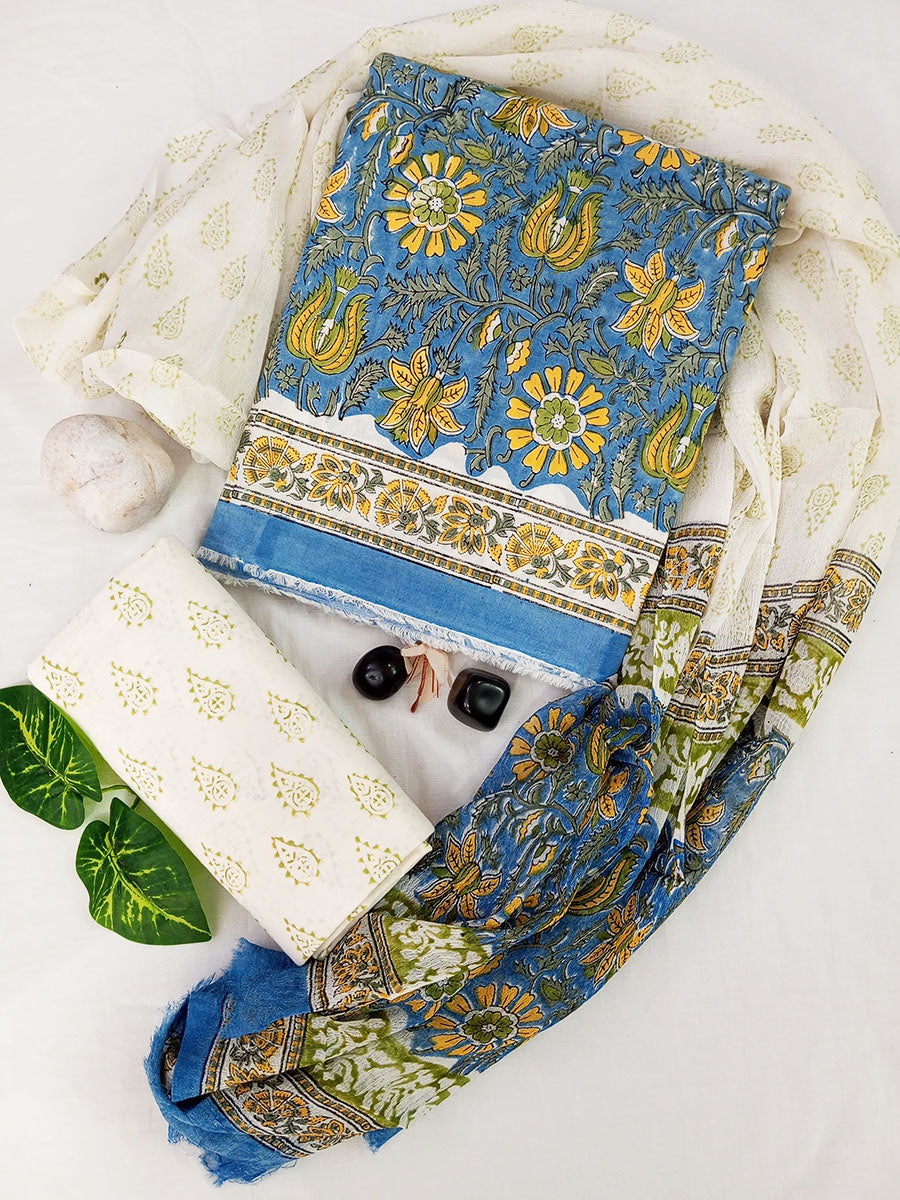 Cotton Suit Set with Chiffon Dupatta ( CH2685)