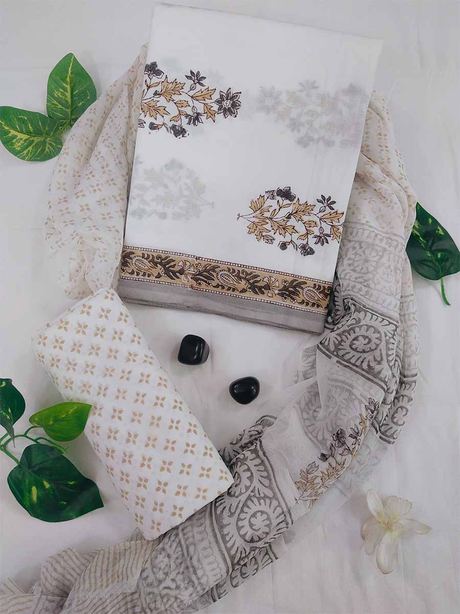 Cotton Suit Set with Chiffon Dupatta (CH1685)