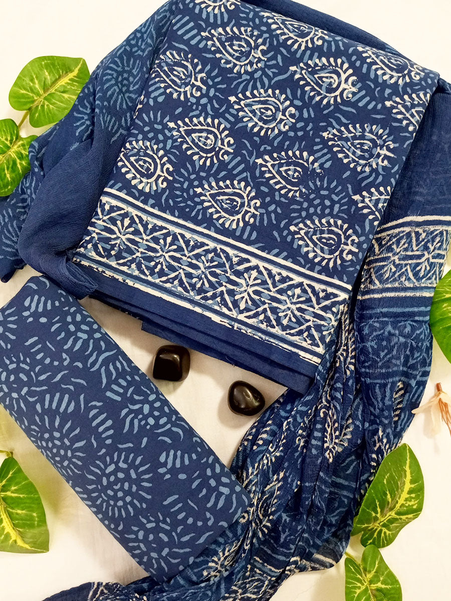 Cotton Suit Set with Chiffon Dupatta ( CH42011)