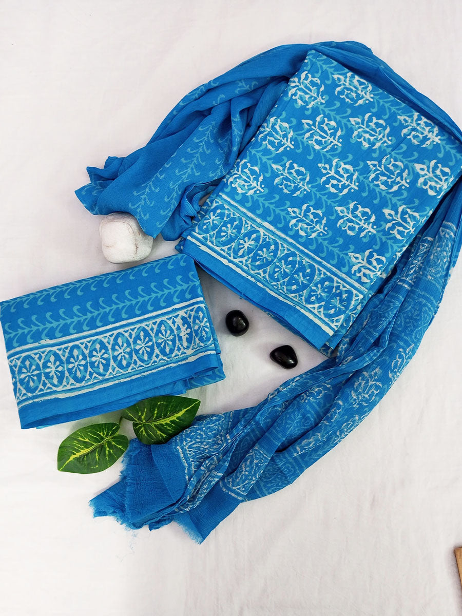 Cotton Suit Set with Chiffon Dupatta ( CH42009)
