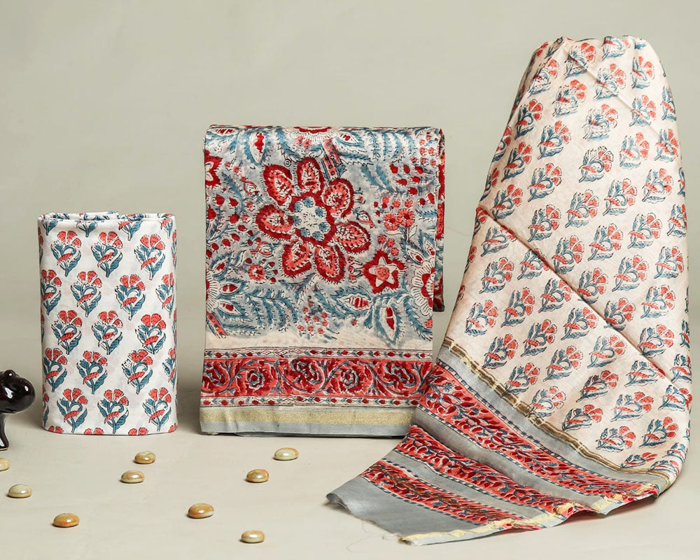Exclusive Hand Block Print Chanderi Silk Suit Set ( CN61010)