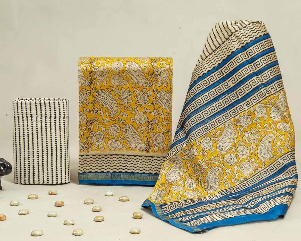 Exclusive Hand Block Print Chanderi Silk Suit Set ( CN25411)