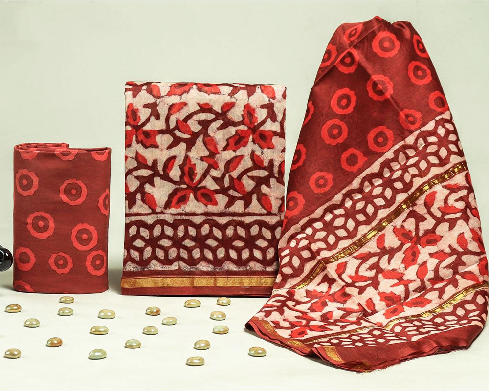 Exclusive Hand Block Print Chanderi Silk Suit Set ( CN92513)