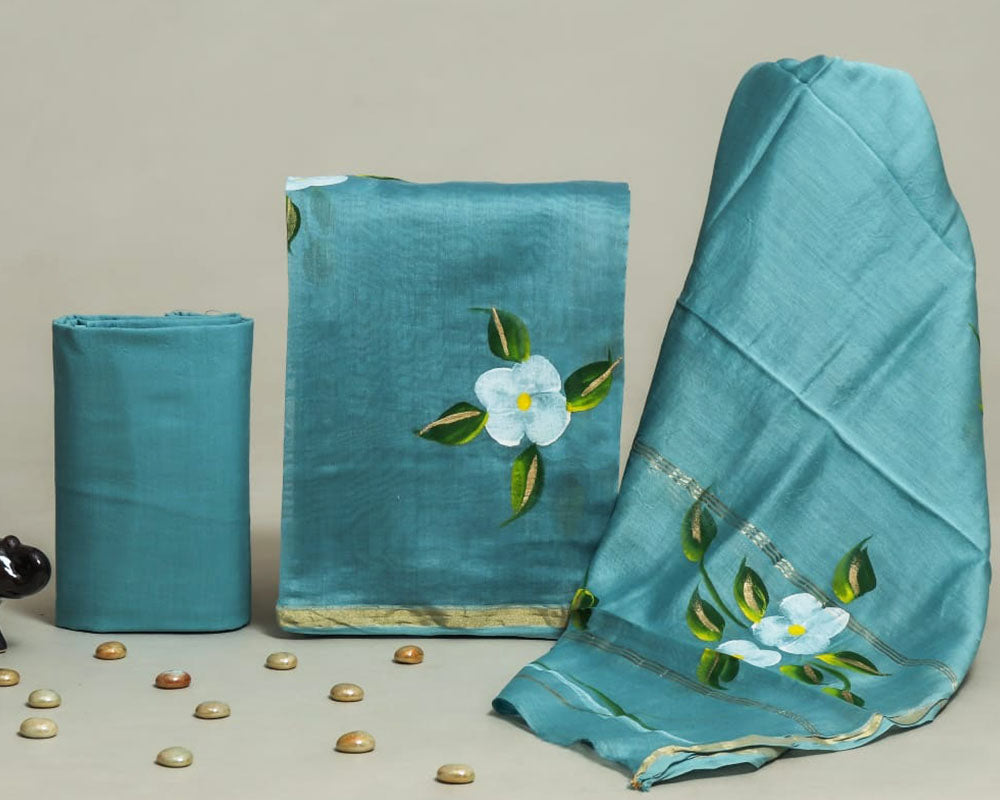 Exclusive Hand Block Print Chanderi Silk Suit Set ( CN15224)