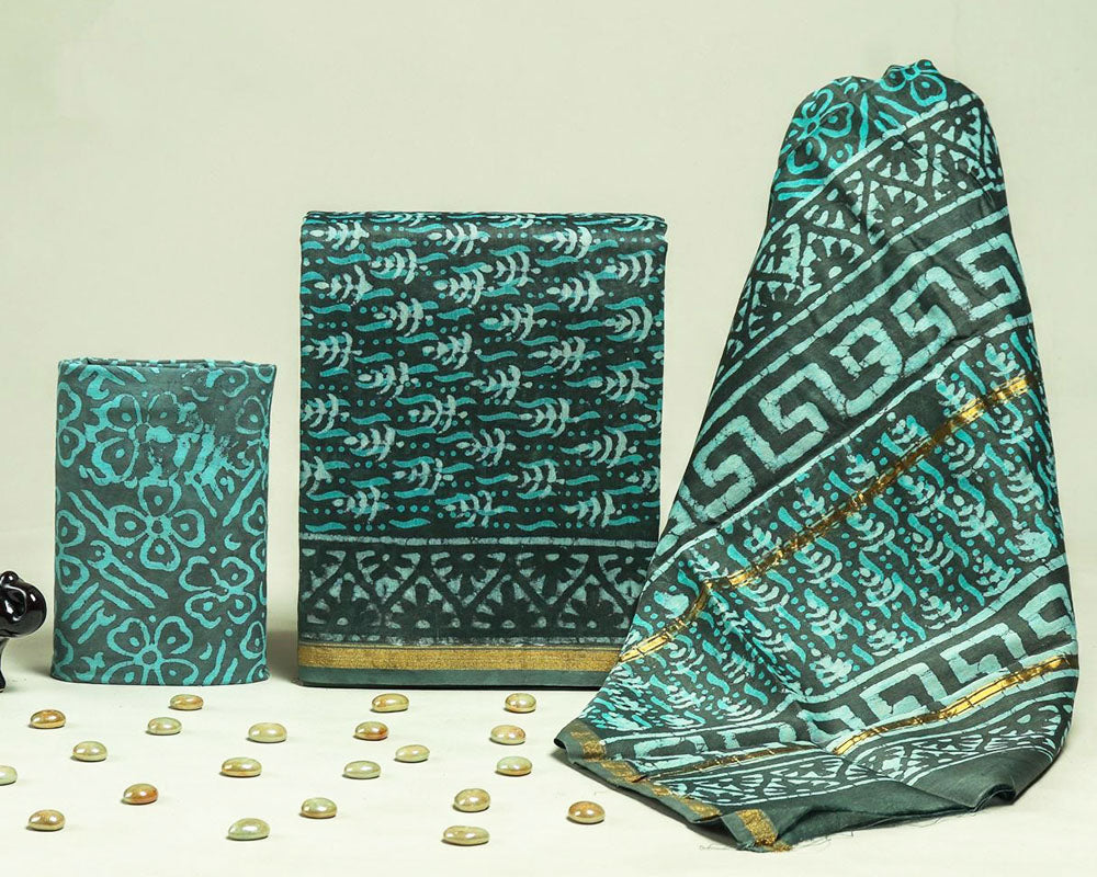 Exclusive Hand Block Print Chanderi Silk Suit Set ( CN92512)