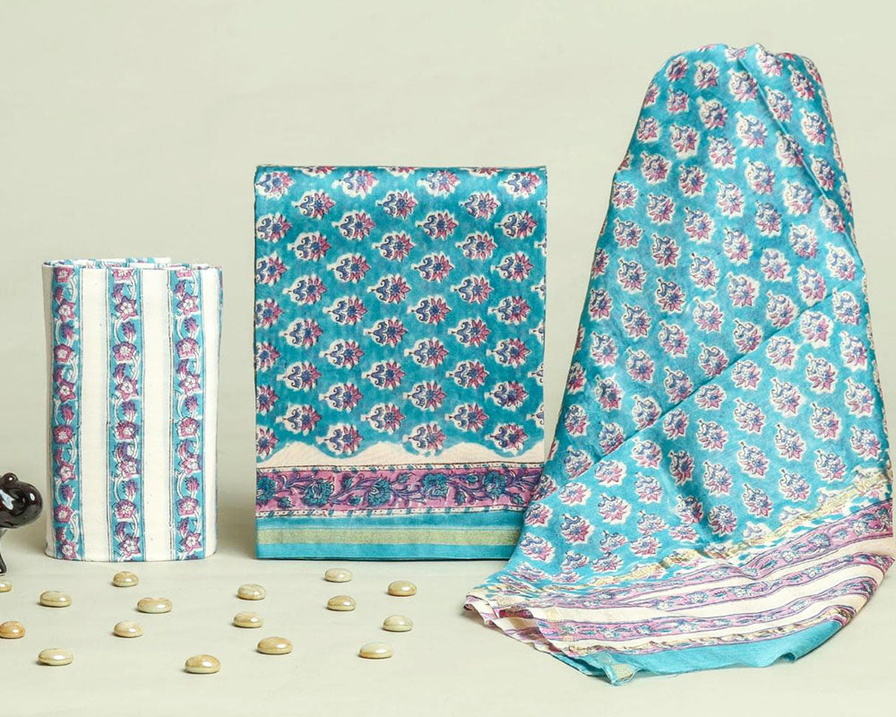 Exclusive Hand Block Print Chanderi Silk Suit Set ( CN133016)