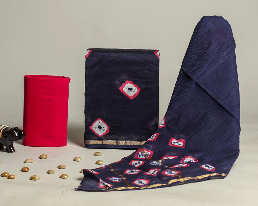 Exclusive Hand Block Print Chanderi Silk Suit Set ( CN18401)