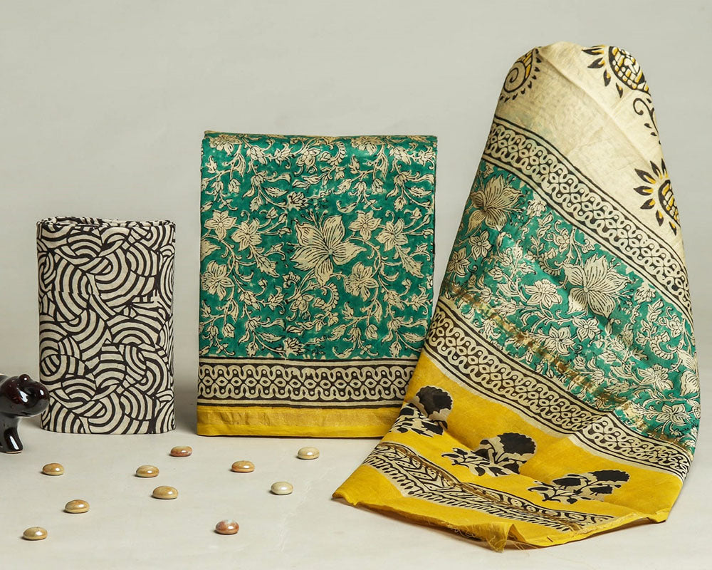 Exclusive Hand Block Print Chanderi Silk Suit Set ( CN52101)