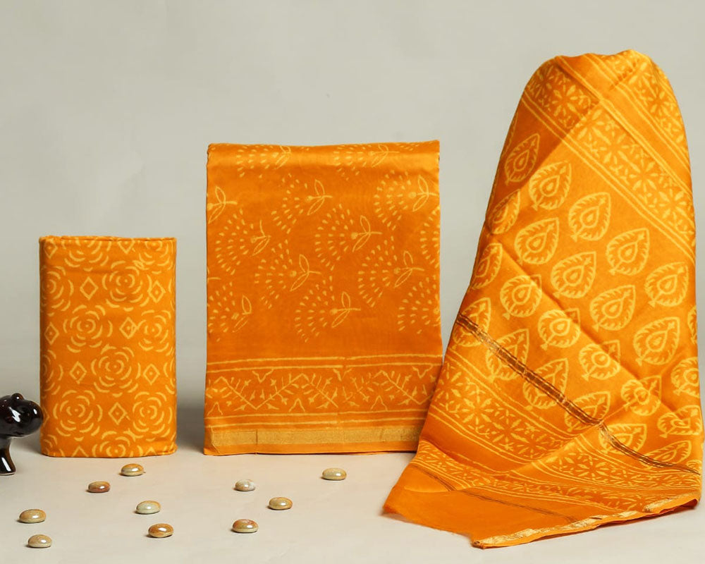 Exclusive Hand Block Print Chanderi Silk Suit Set ( CN6102 )