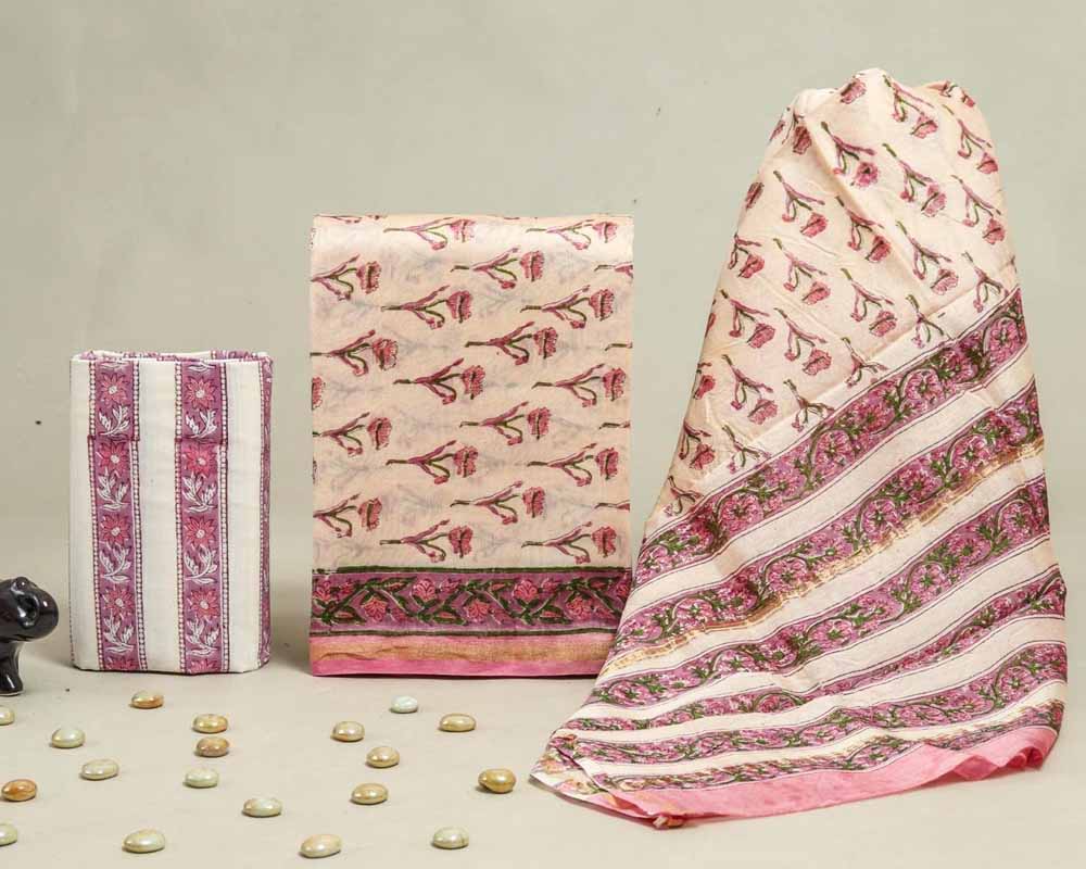 Exclusive Hand Block Print Chanderi Silk Suit Set ( CN25402)