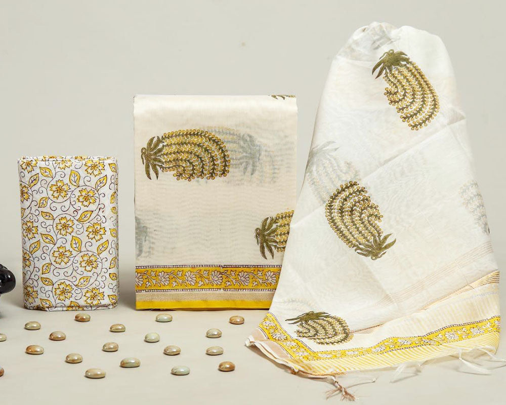 Exclusive Hand Block Print Chanderi Silk Suit Set ( CN5402)