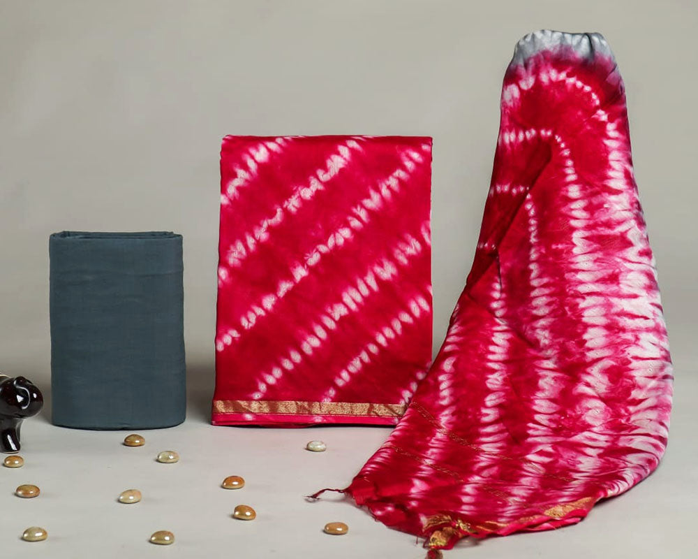 Exclusive Hand Block Print Chanderi Silk Suit Set ( CN1403)