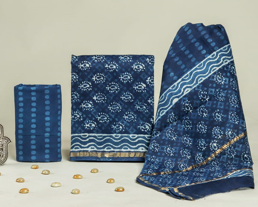 Exclusive Hand Block Print Chanderi Silk Suit Set ( CN11063)