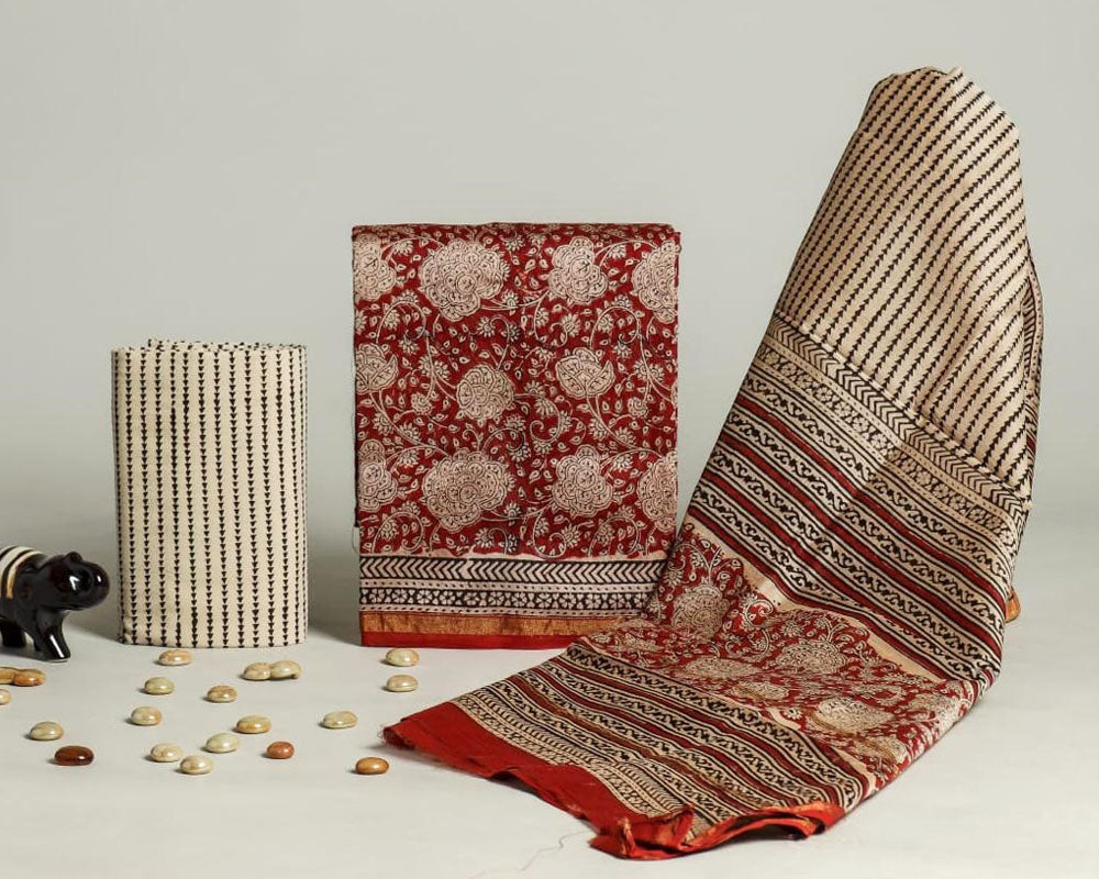 Exclusive Hand Block Print Chanderi Silk Suit Set ( CN201102)