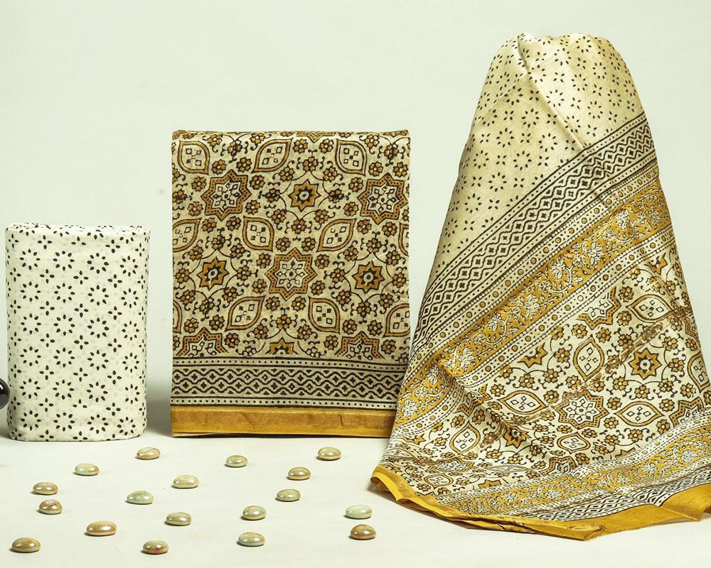 Exclusive Hand Block Print Chanderi Silk Suit Set ( CN1004)