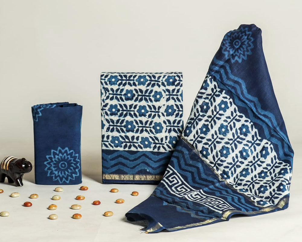 Exclusive Hand Block Print Chanderi Silk Suit Set ( CN240204)