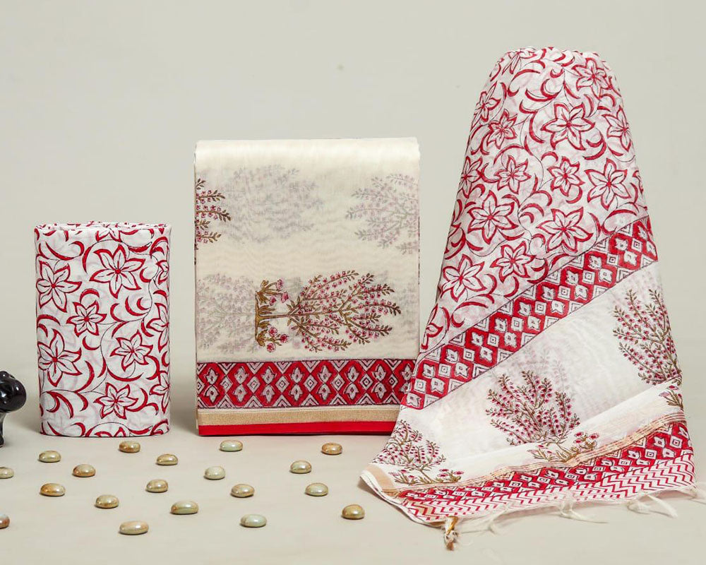 Exclusive Hand Block Print Chanderi Silk Suit Set ( CN5406)