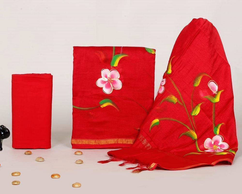 Exclusive Hand Block Print Chanderi Silk Suit Set ( CN92507)