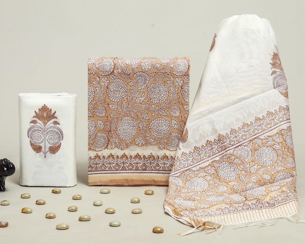 Exclusive Hand Block Print Chanderi Silk Suit Set ( CN5407)