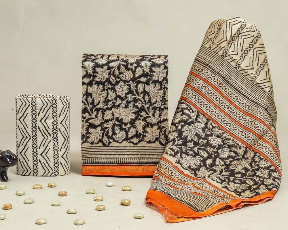 Exclusive Hand Block Print Chanderi Silk Suit Set ( CN25407)