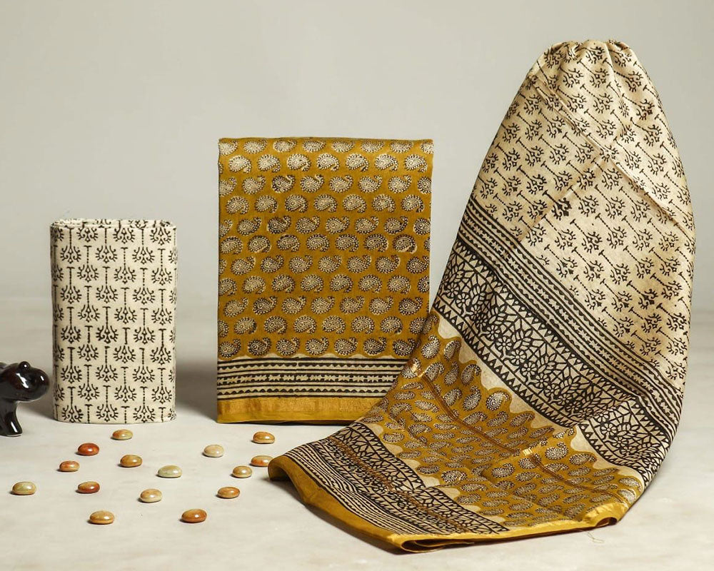 Exclusive Hand Block Print Chanderi Silk Suit Set ( CN92508)