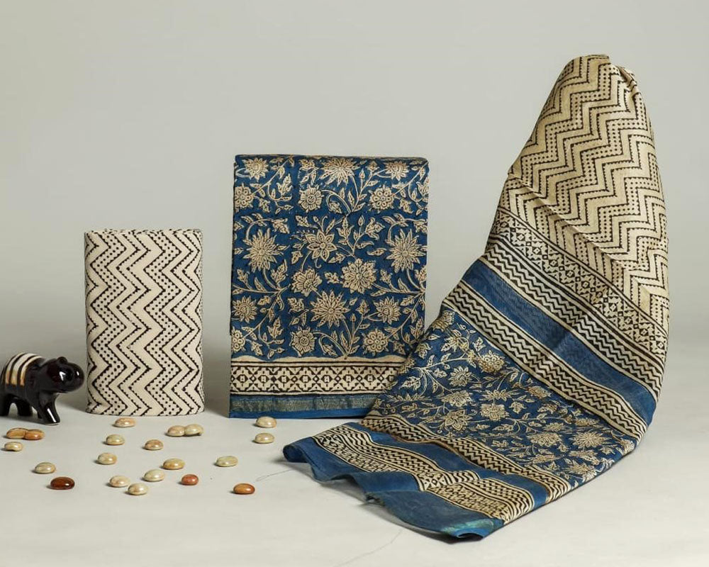Exclusive Hand Block Print Chanderi Silk Suit Set ( CN201103)