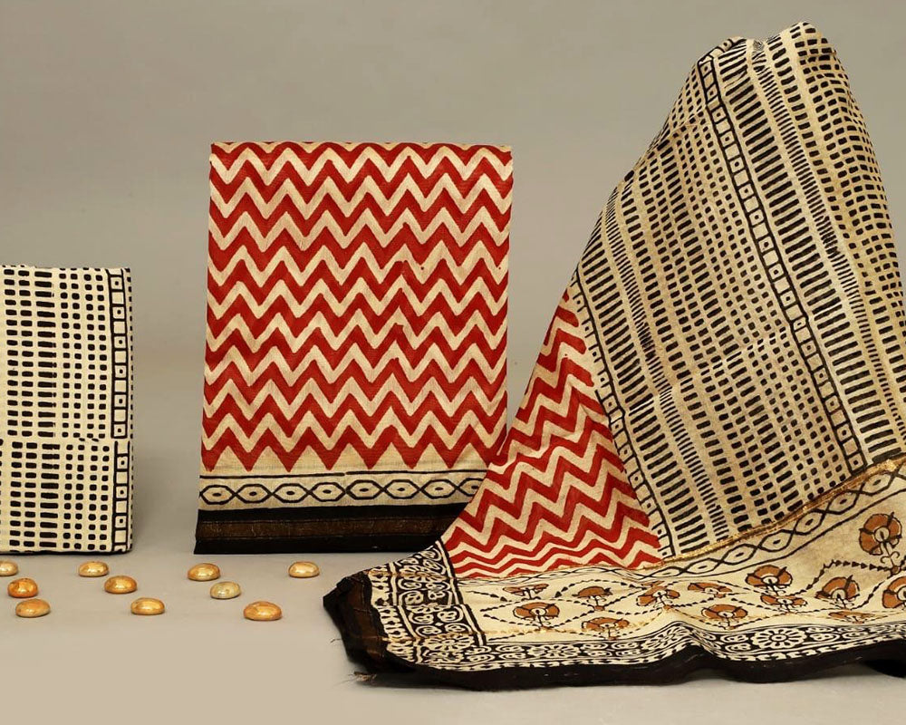 Exclusive Hand Block Print Chanderi Silk Suit Set ( CN0203)