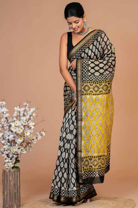 Maheshwari Silk Bagru Print Saree ( MS12904)