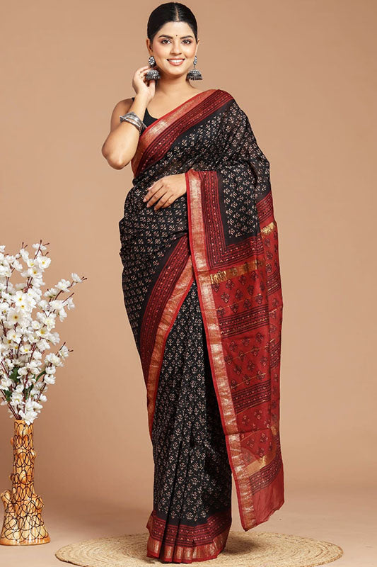 Maheshwari Silk Bagru Print Saree ( MS24081)