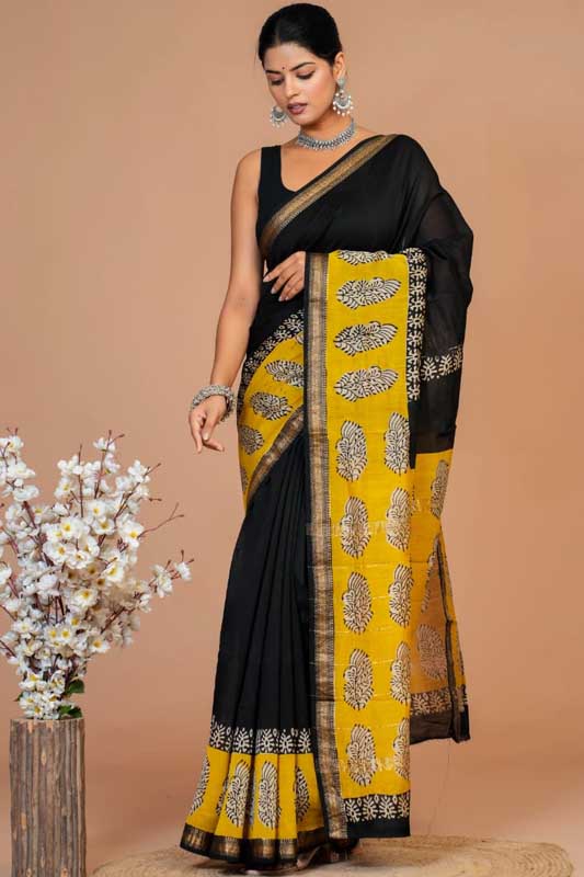 Maheshwari Silk Bagru Print Saree ( MS012502)