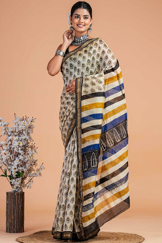 Maheshwari Silk Bagru Print Saree ( MS0081203)