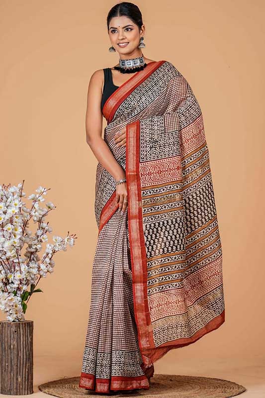 Maheshwari Silk Bagru Print Saree ( MS060103)