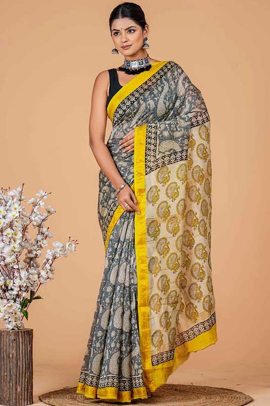 Maheshwari Silk Bagru Print Saree ( MS0601034)