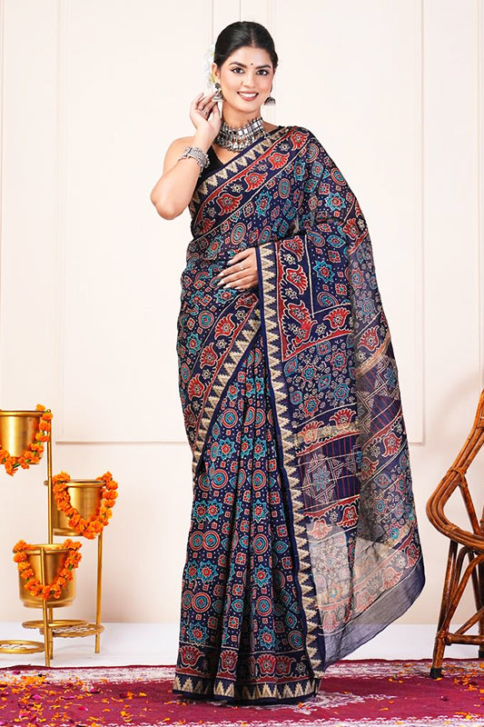 Maheshwari Silk Bagru Print Saree ( MS10801)