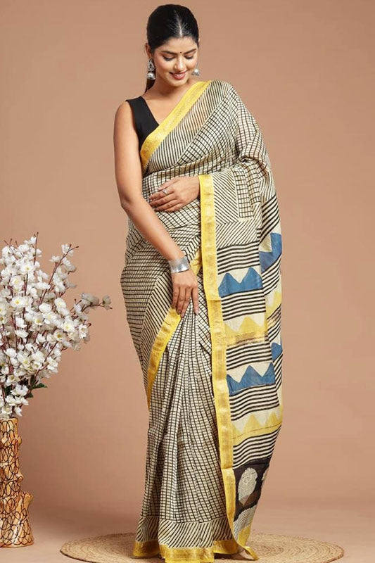 Maheshwari Silk Bagru Print Saree ( MS220501)