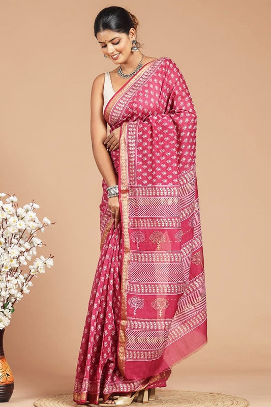 Maheshwari Silk Bagru Print Saree ( MS150801 )