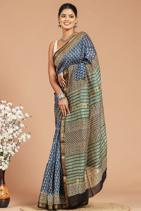 Maheshwari Silk Bagru Print Saree ( MS150802 )