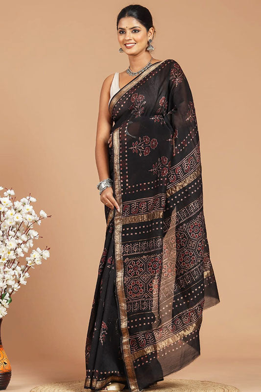 Maheshwari Silk Bagru Print Saree ( MS150803 )