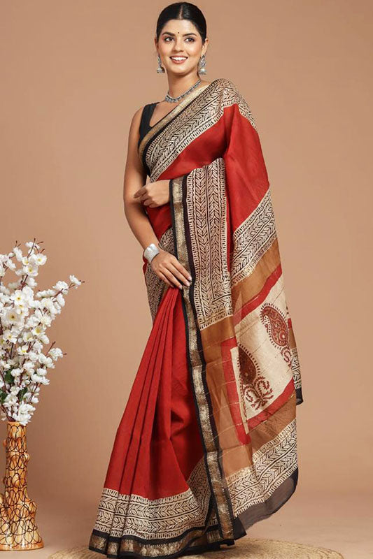 Maheshwari Silk Bagru Print Saree ( MS060504)