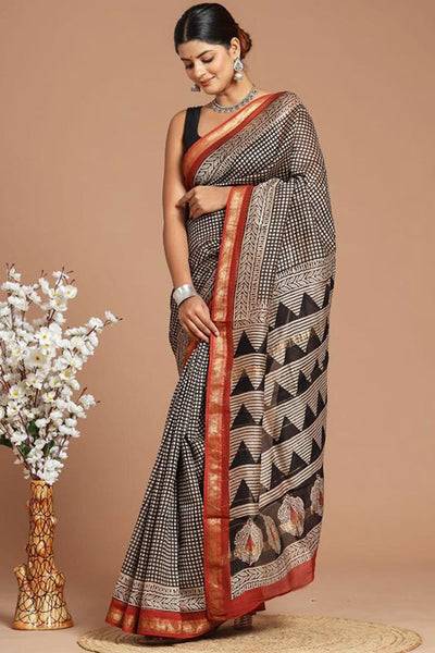 Maheshwari Silk Bagru Print Saree ( MS220504)