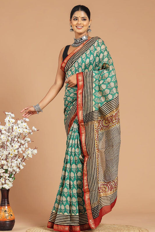 Maheshwari Silk Bagru Print Saree ( MS150806)